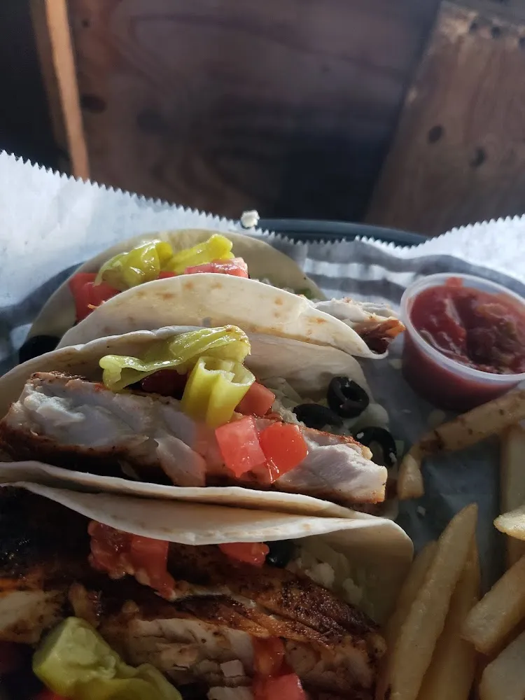 Spicy Mahi Tacos and Fries